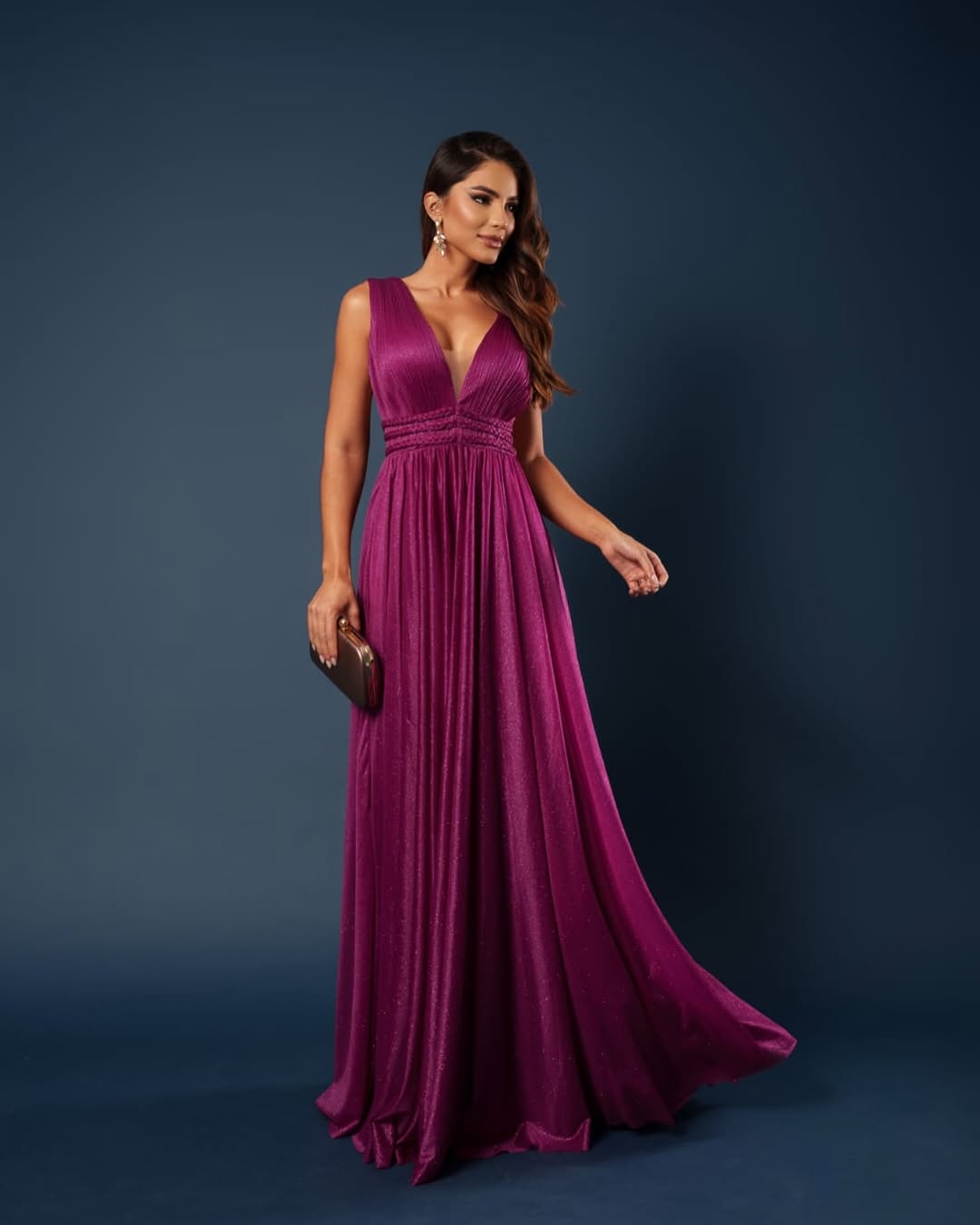 Purple Sleeveless Straps Deep V-Neck A-Line Prom Dress