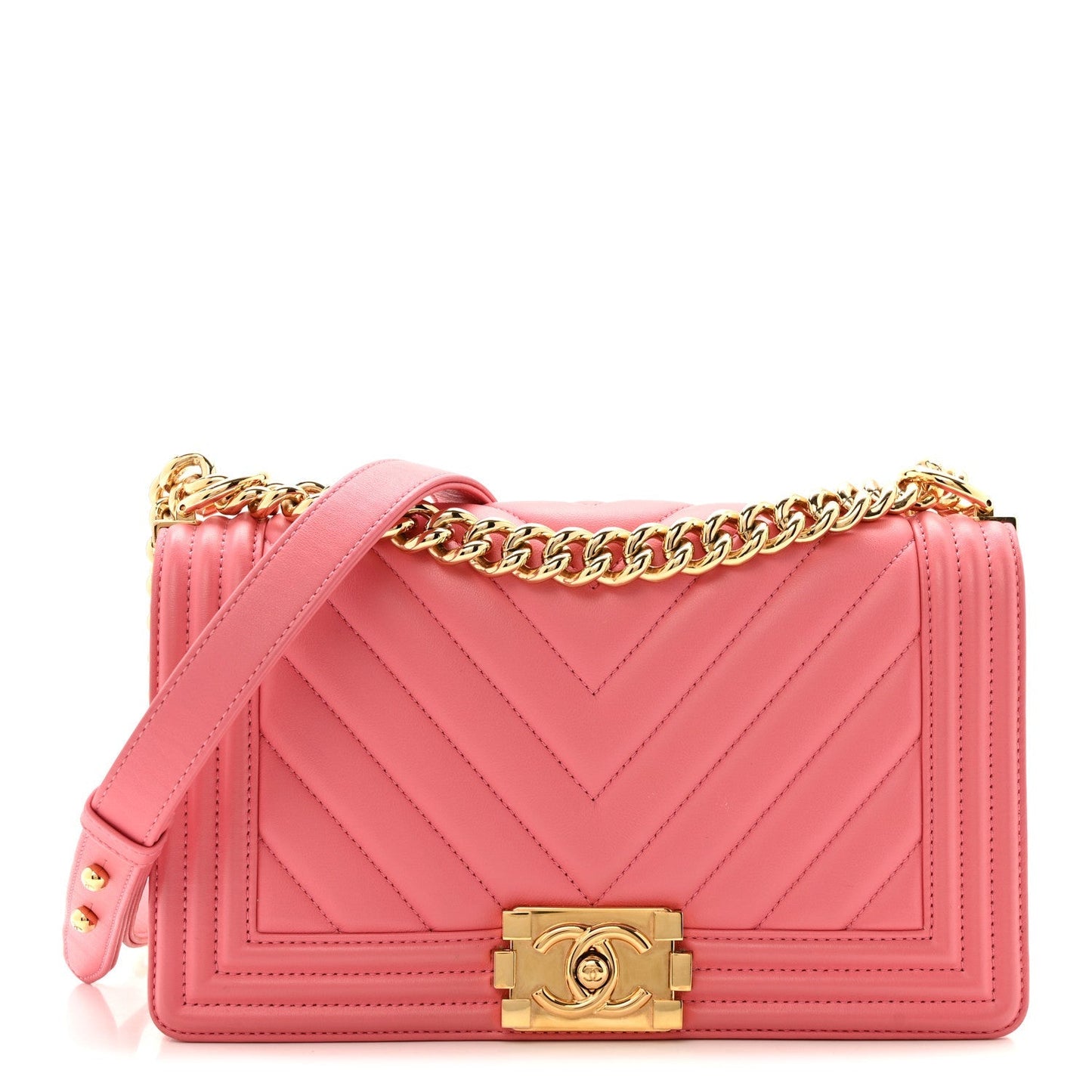 Lambskin Chevron Quilted Medium Boy Flap Pink