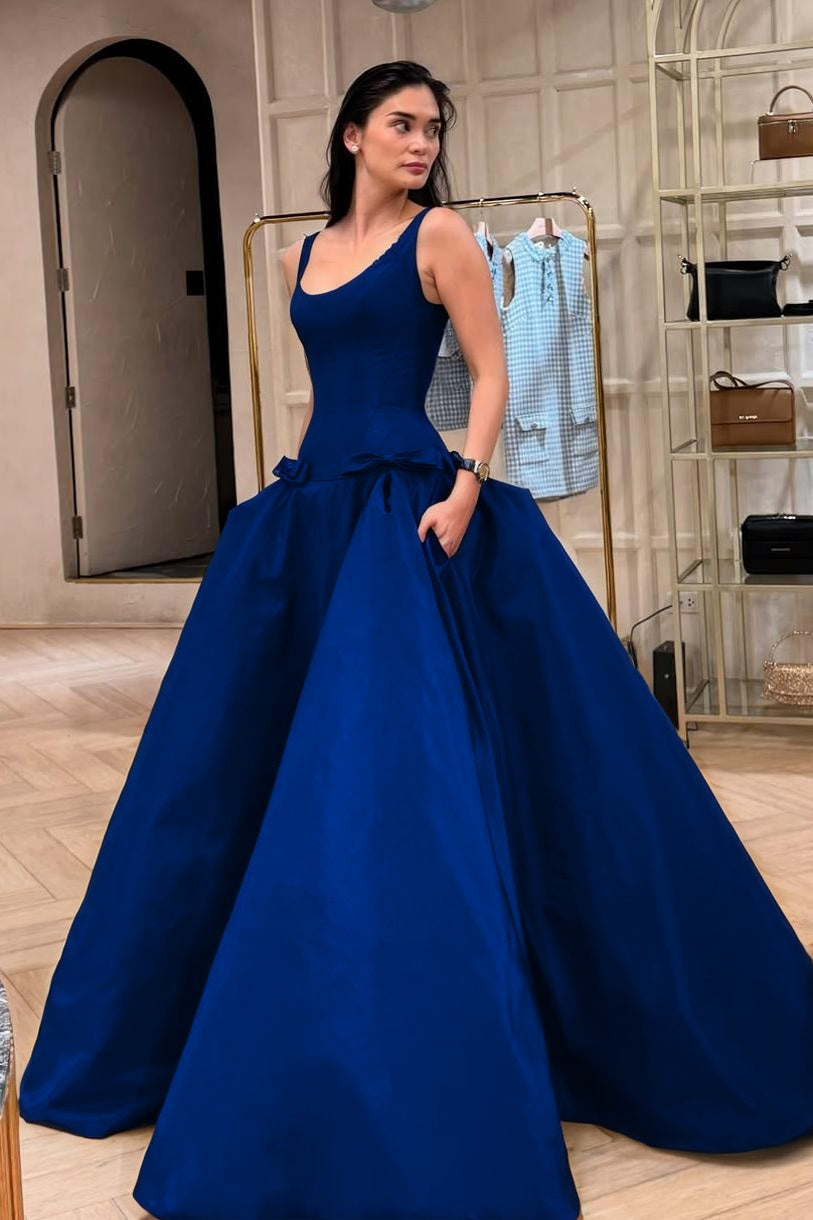 Elegant Sleeveless Wide Straps A Line Long Prom Dress With Bowknot