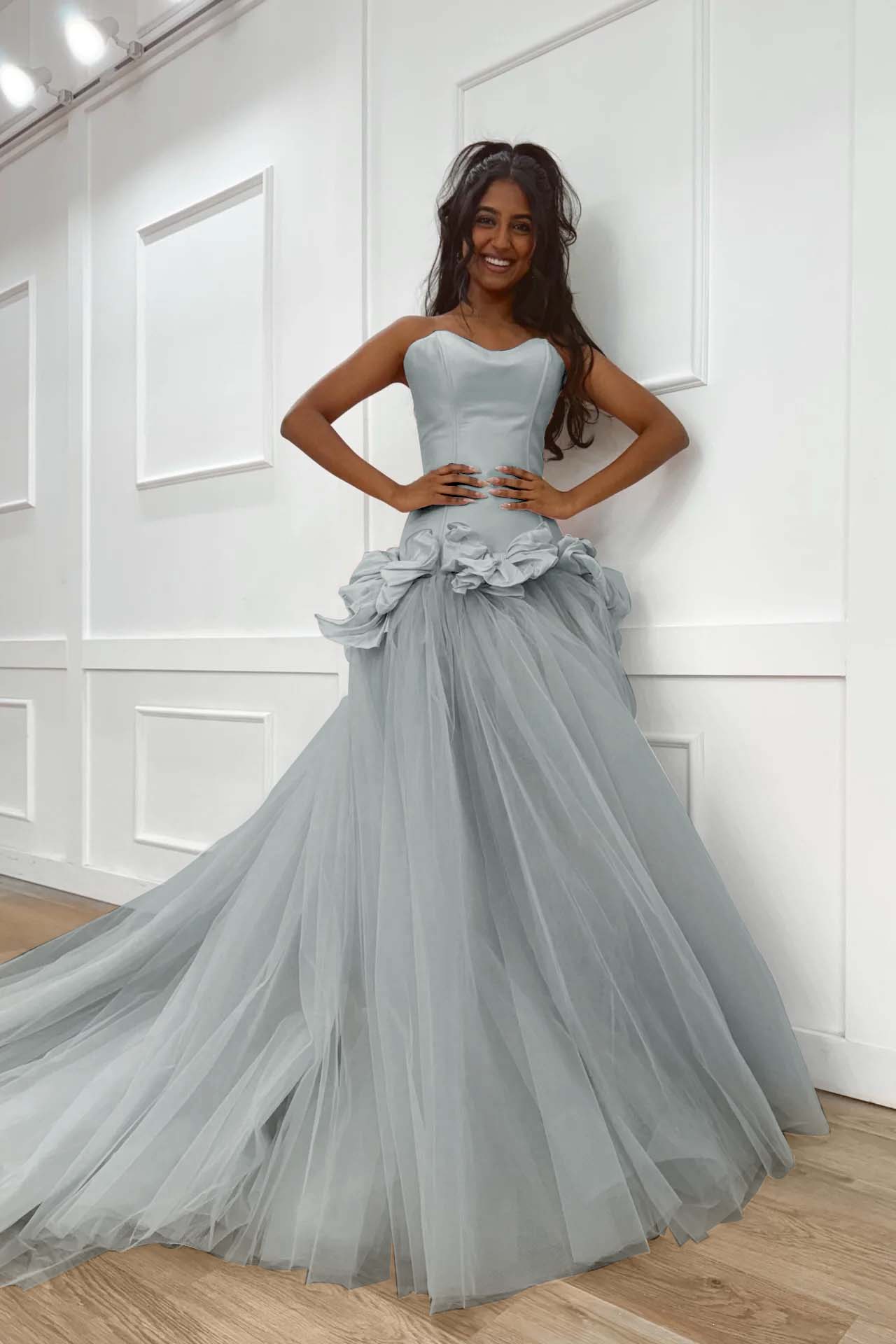 Pink Sweetheart Mermaid Evening Dress in Satin and Tulle with Bows