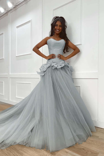 Pink Sweetheart Mermaid Evening Dress in Satin and Tulle with Bows