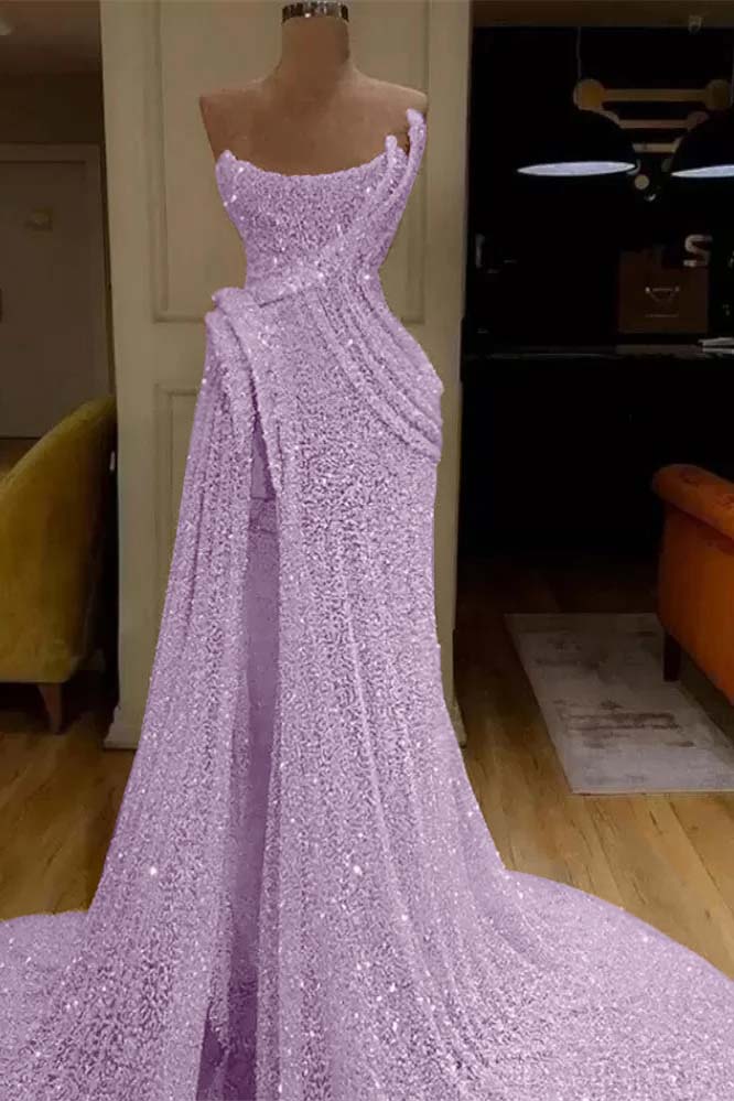 Mermaid Strapless Long Prom Dress Slit With Sequins