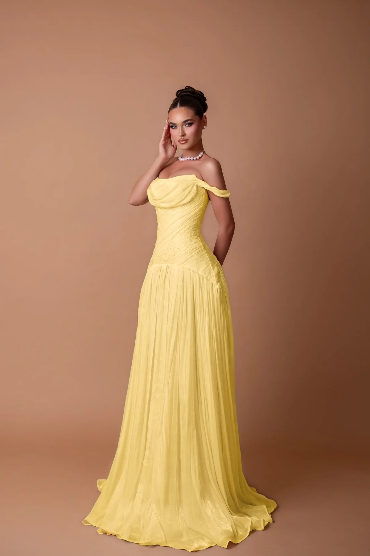 Charming White Off-the-Shoulder A-Line Evening Dress in Chiffon Pleated