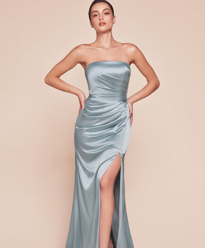 Simple Red Sleeveless Strapless Mermaid Pleated Prom Dress