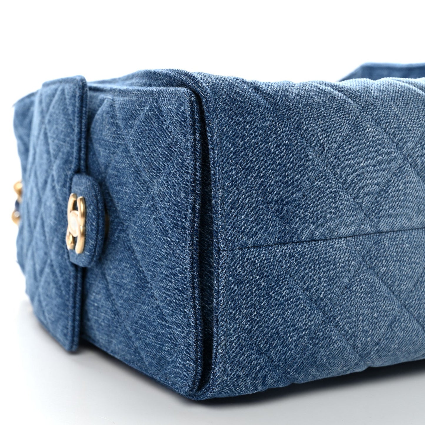Washed Denim Quilted Small Chanel 25 Handbag Blue