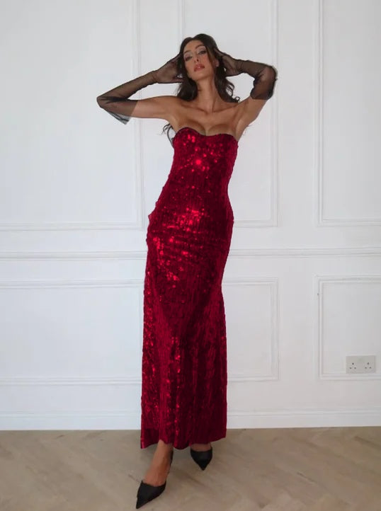 Blue Strapless Sleeveless Mermaid Evening Dress with Sequins