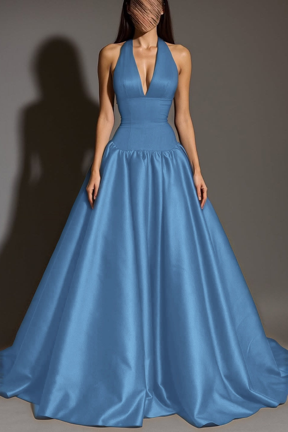 Sexy Sleeveless Halter Straps A-Line Deep V-Neck Long Prom Dress