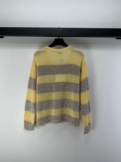 CC 26C Knit Long-Sleeve Cardigan Yellow Grey Stripes Wool Acrylic Nylon 349044