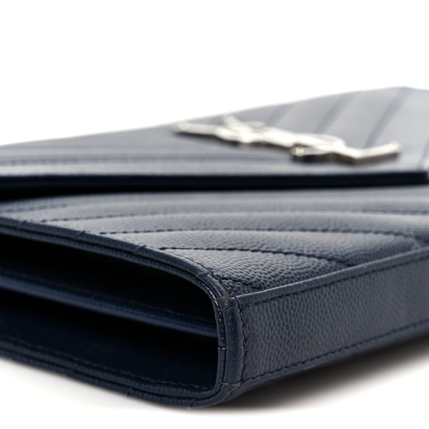 Grain De Poudre Matelasse Chevron Monogram Chain Wallet Deep Marine