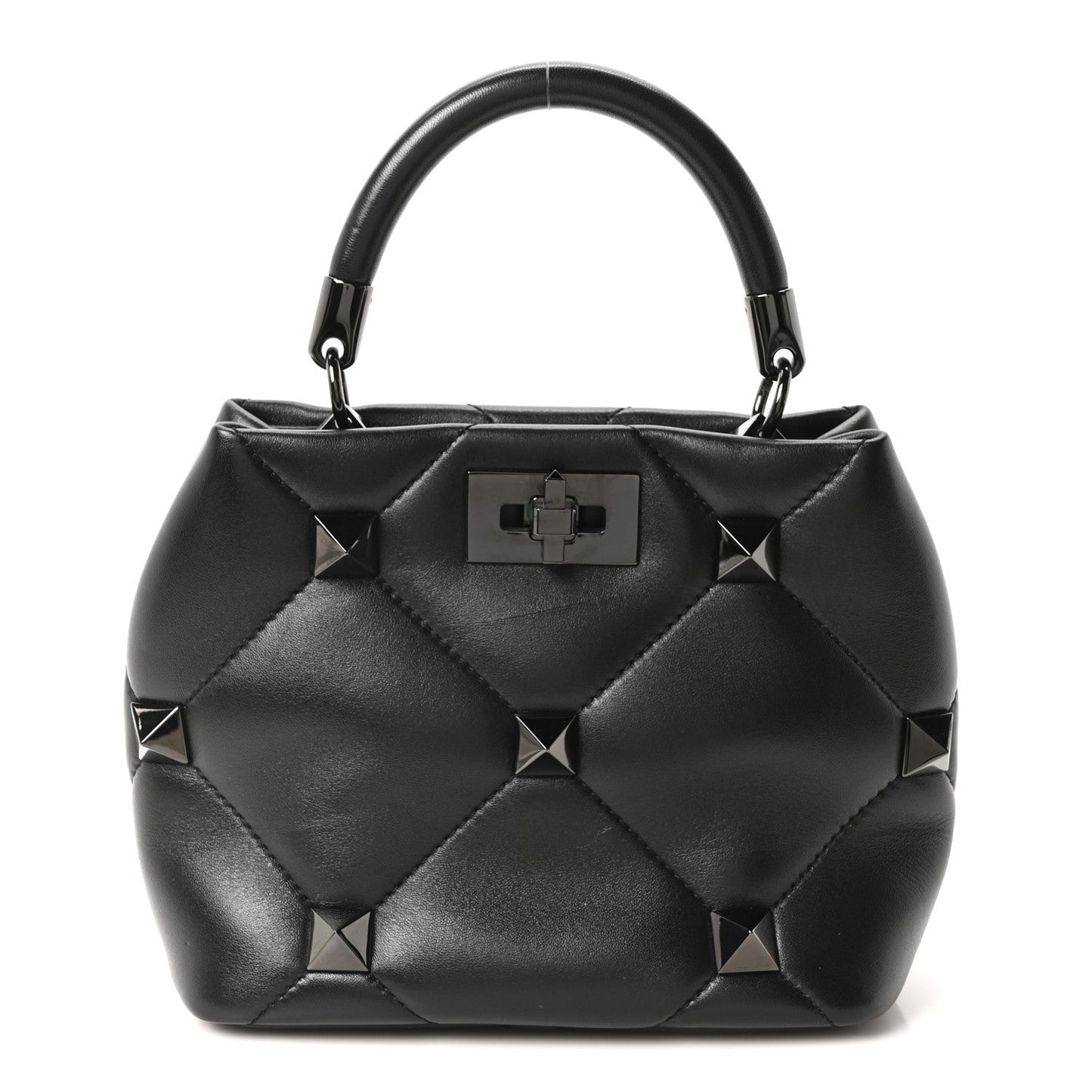 Nappa Monochrome Small Roman Stud The Handle Bag Black
