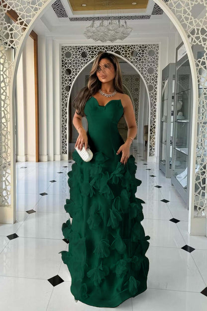 Daffodil Strapless Evening Dress Sleeveless Floor Length With Flower
