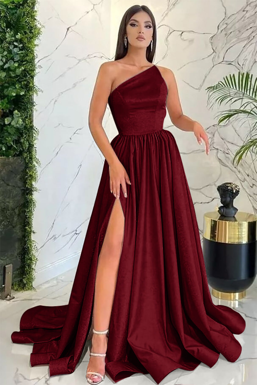 Light Pink One Shoulder Sleeveless Evening Dress with Slit