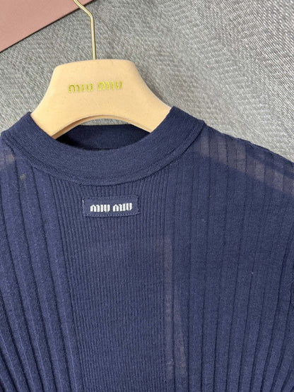 Miu Short-sleeved T-shirt Navy Blue Wool 345306
