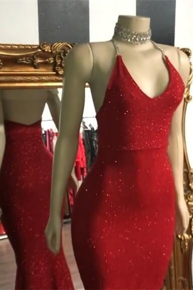 Mermaid Sleeveless Red Prom Dress With Seuqins