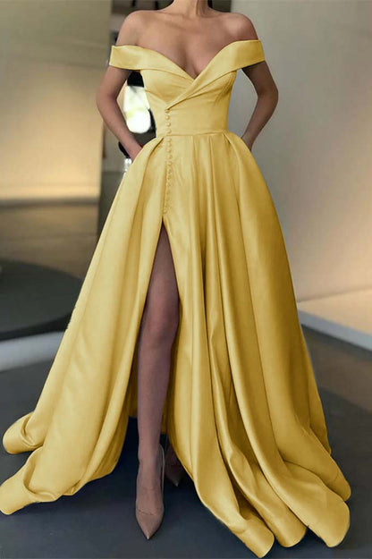 Long Slit Prom Off-the-Shoulder Dress