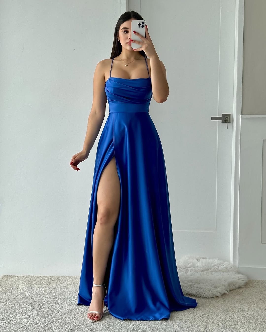 Royal Blue Sleeveless Spaghetti Straps A-Line Prom Dress