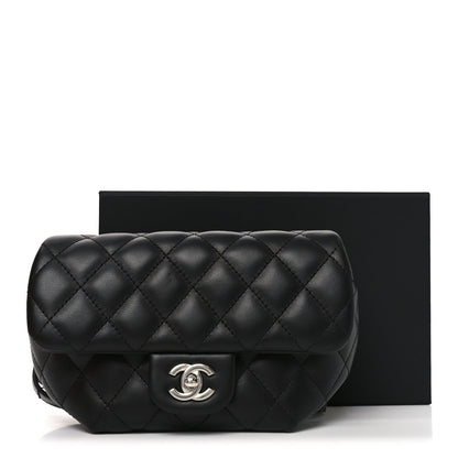 Calfskin Quilted CC Uniform Flap Belt Bag Black