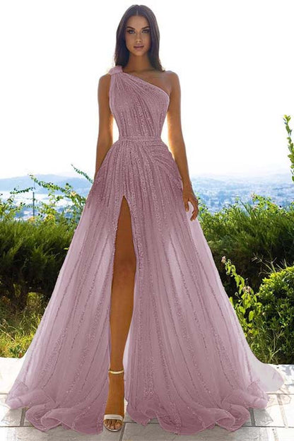 Sequins One Shoulder Prom Dress Daffodil With Front Slit