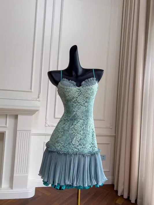 Barbie Raquel A Line Spaghetti Straps Green Lace Short Outfit Homecoming Dress SH1808