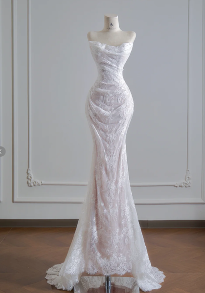 Mermaid Lace Wedding Dress White Wedding Gowns Birthday Outfit fg8706