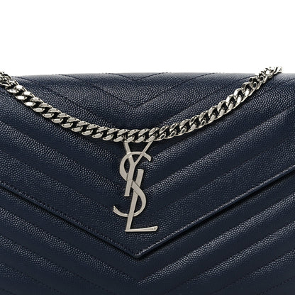Grain De Poudre Matelasse Chevron Monogram Chain Wallet Deep Marine