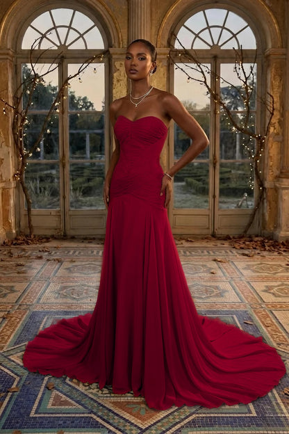 Elegant Dusty Sage Sweetheart Evening Dress in Chiffon with Pleated