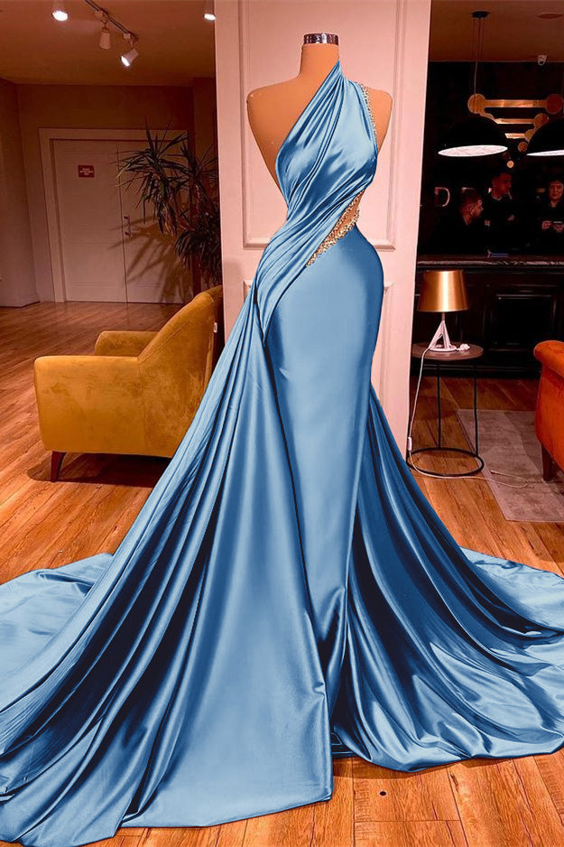 Long Beadings Mermaid Prom Dress One Shoulder With Ruffles