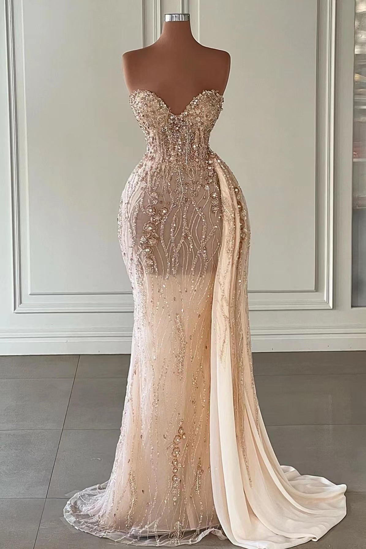 Amazing Sweetheart Mermaid Tulle Evening Dress With Rhinstone Sequins
