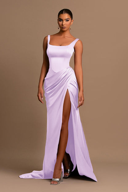 Dusty Rose Spaghetti-Straps Square Neck Mermaid Prom Dress Online