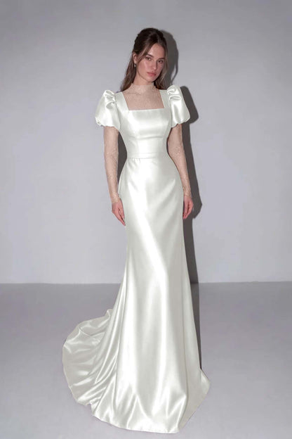 Lilac High Neck Mermaid Prom Dress Long Sleeves in Satin with Lace