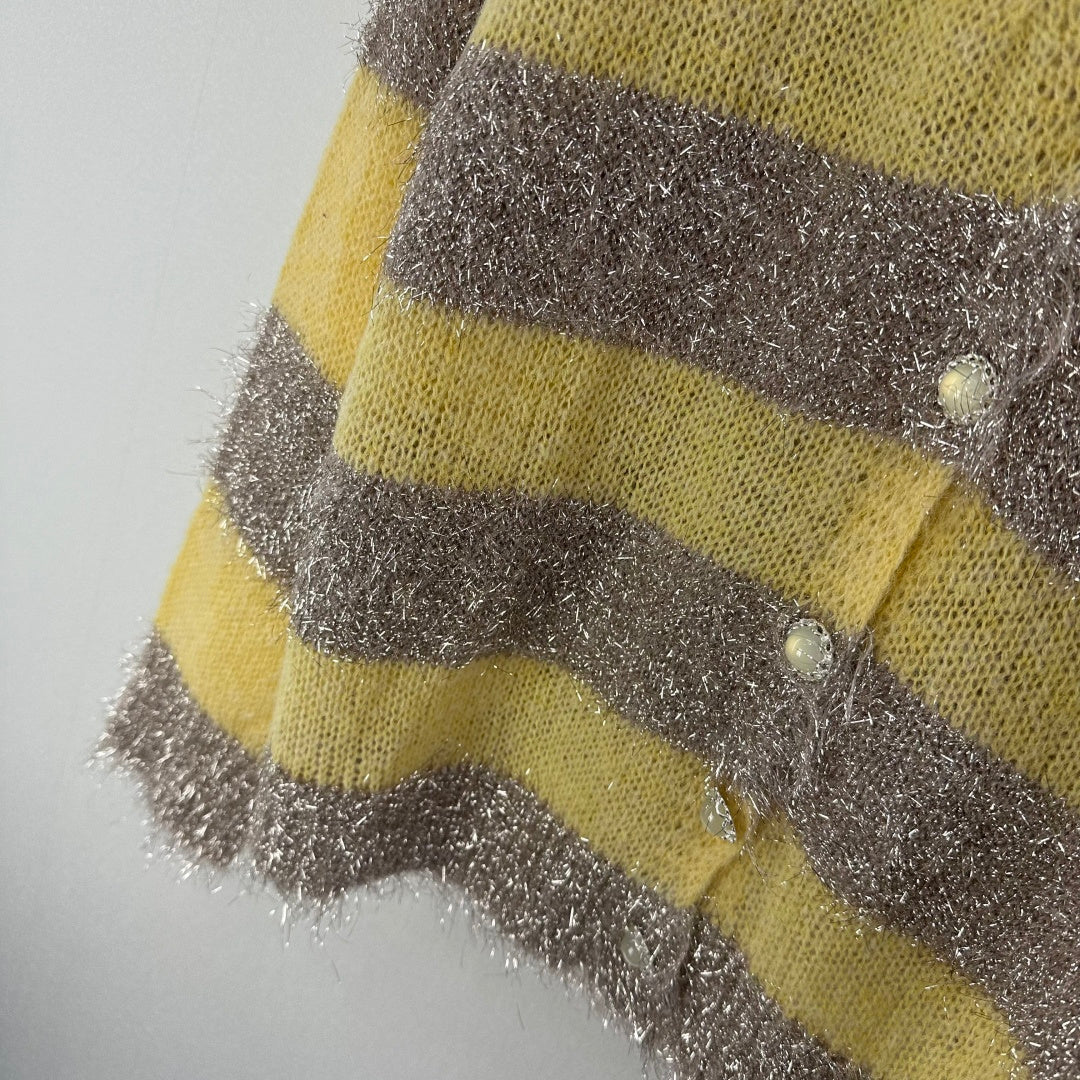 CC 26C Knit Long-Sleeve Cardigan Yellow Grey Stripes Wool Acrylic Nylon 349044