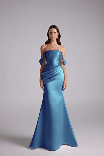 Sleeveless Sweetheart Strapless Off Shoulder A Line Long Prom Dress With Beading