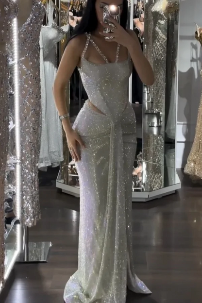 Sparkle Luxurious Beaded Prom Dress With Slit