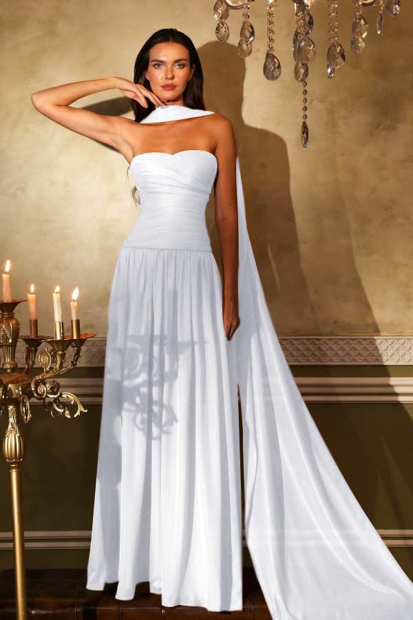 Sleeveless Square Strapless Prom Dress With Pleated