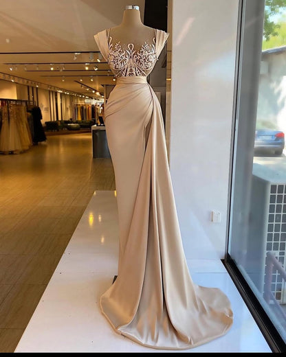 Gorgeous Sleeveless Mermaid Beads Prom Dress With Split