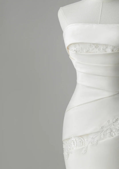 Elegant White Wedding Dress Tulle Strapless Mermaid Bridal Gowns Sleeveless Birdal Dress DP05101