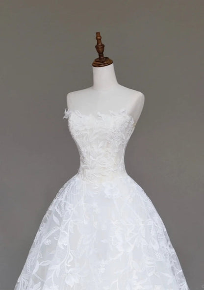 Elegant White Wedding Dress Tulle A-Line Bridal Gowns Sleeveless Birdal Dress DP05203