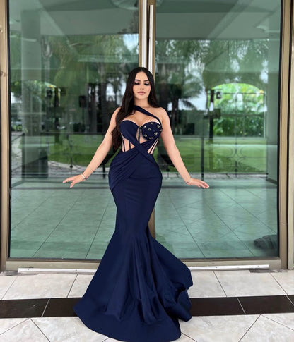 Sleeveless Halter Strap Sweetheart Beads Mermaid Prom Dress