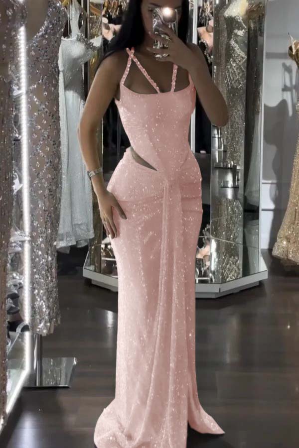 Sparkle Luxurious Beaded Prom Dress With Slit