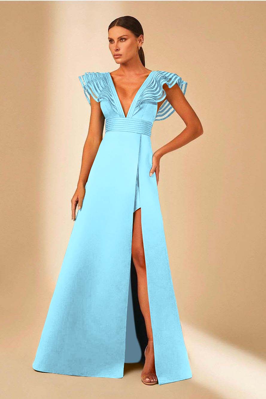 Charming Satin Spaghetti Strap Sleeveless V Neck Long Prom Dress with Split