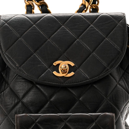 Lambskin Quilted Drawstring Backpack Black