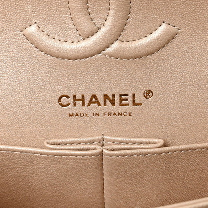 Metallic Caviar Quilted Small Double Flap Beige