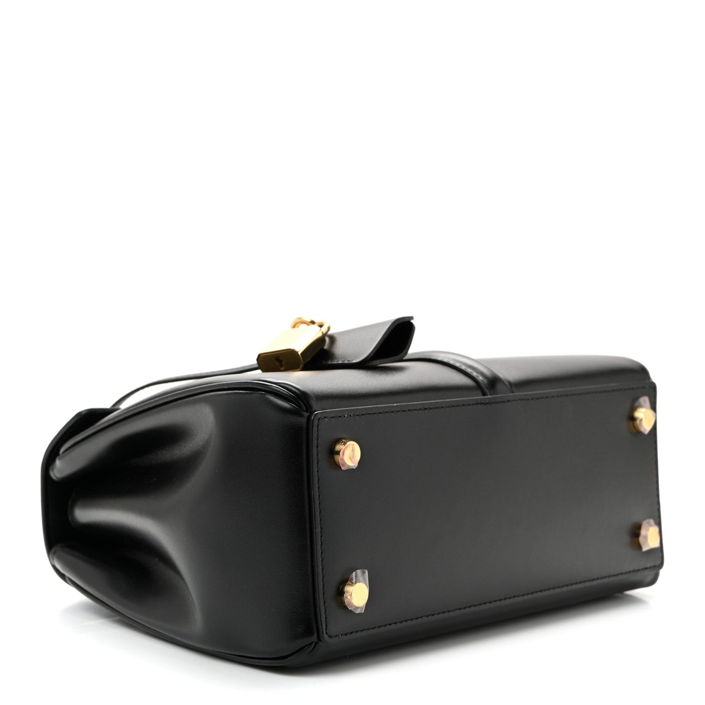 Satinated Calfskin Small 16 Top Handle Bag Black