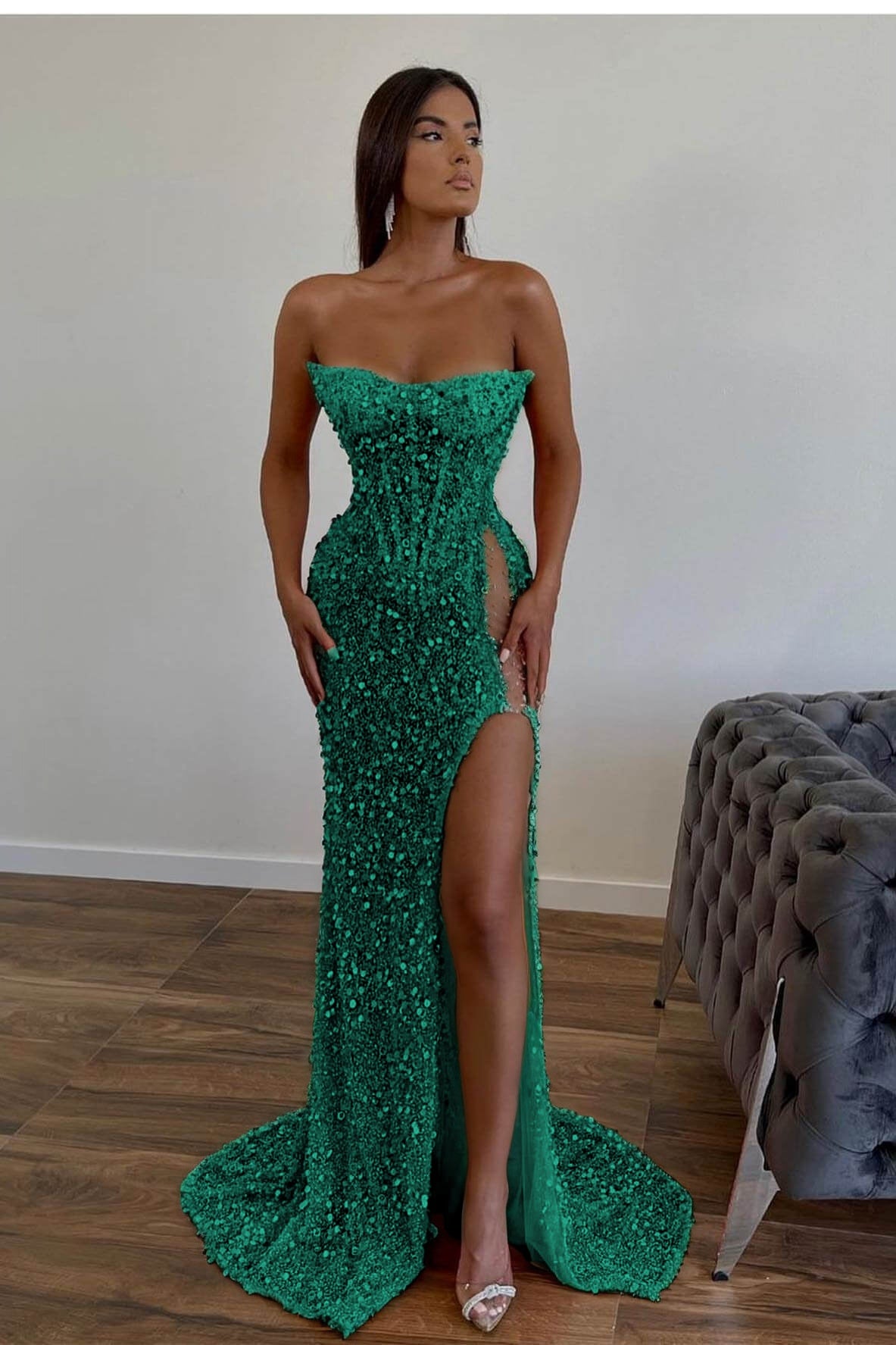 Gorgeous Sequins Mermaid Sweetheart Prom Dress Slit With Sleeveless Orange