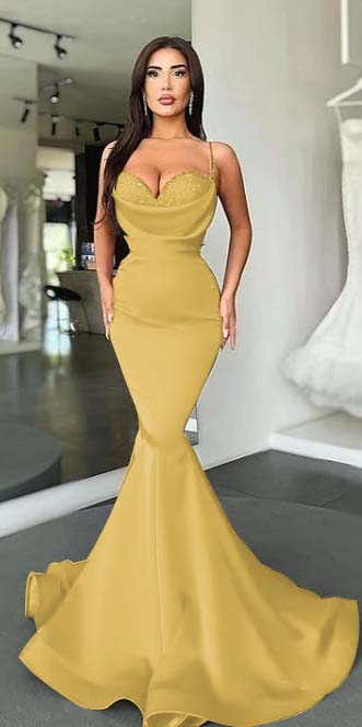Mermaid Red Spaghetti-Straps Prom Dress Long