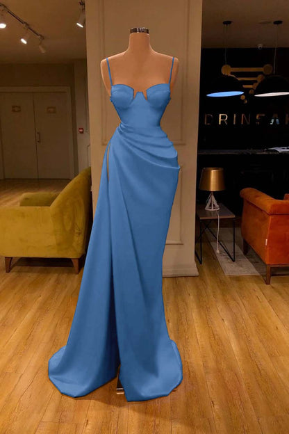 Mermaid Red Spaghetti-Straps Prom Dress With Slit