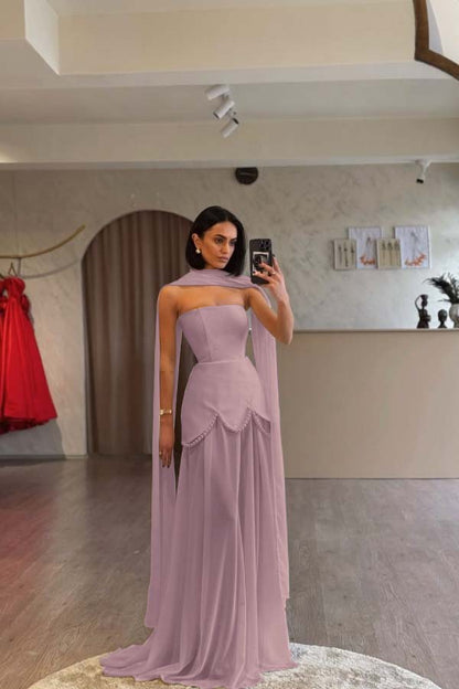 Glamorous White Satin Sleeveless Strapless Long Pleated Prom Dress with Beadings