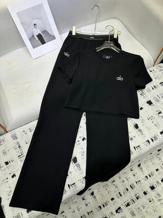 ALO T-SHIRT AND WIDE-LEG PANTS SET STYLE 159