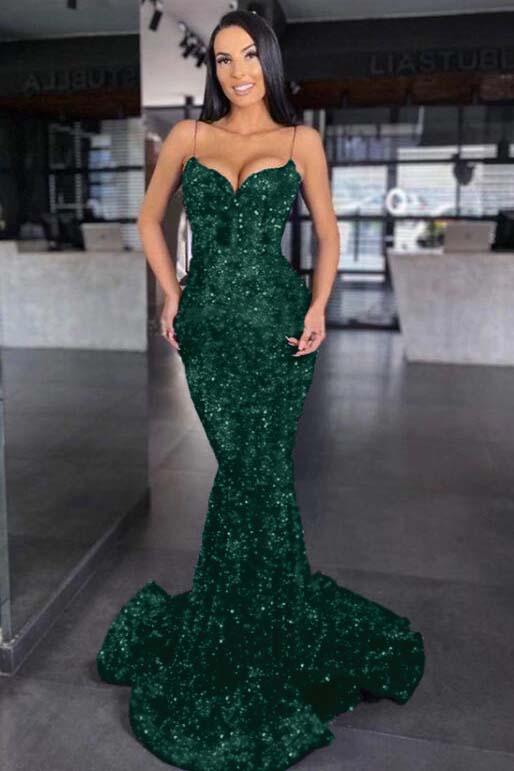 Sweetheart Royal Blue Spaghetti Strap Mermaid Prom Dress With Sequins
