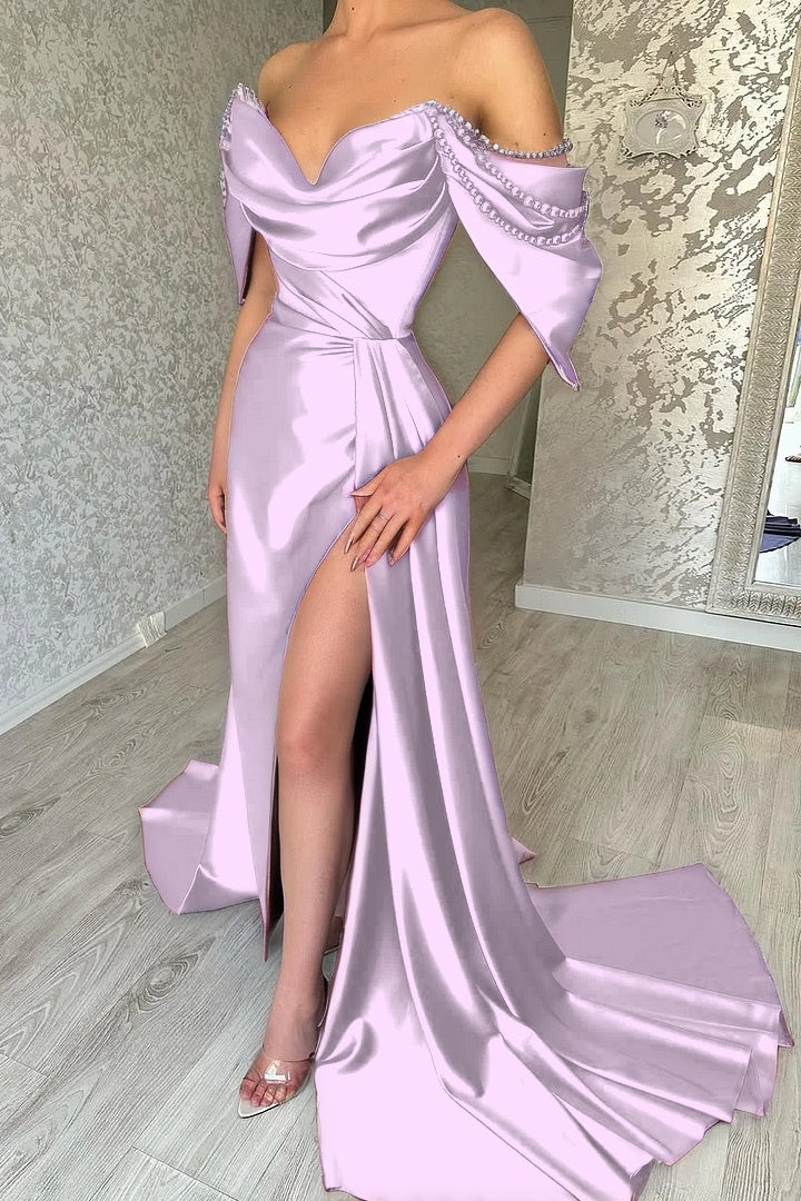 Sleeveless Strapless V-Neck Beads Off-Shoulders Mermaid Prom Dress